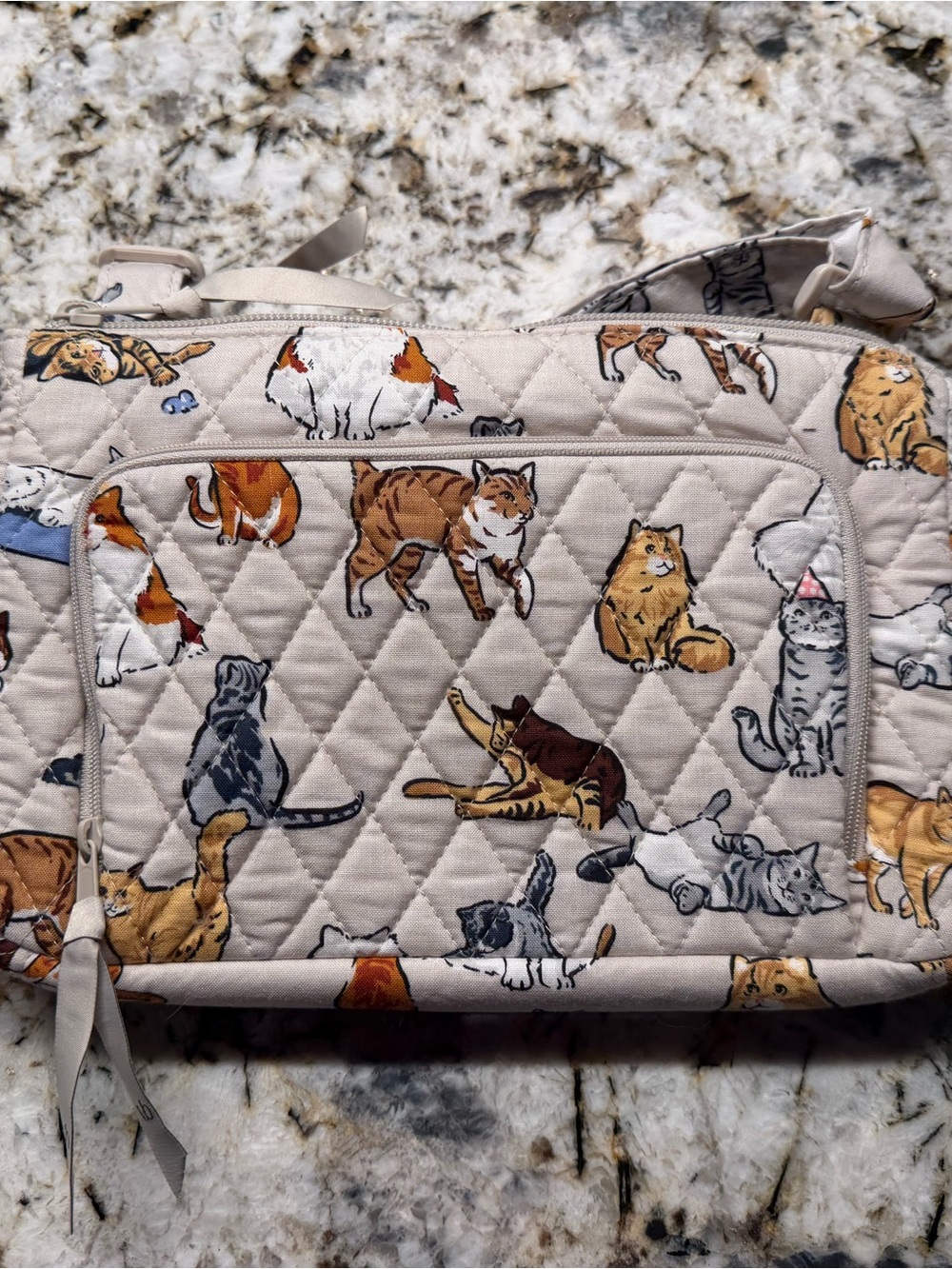 Vera Bradley Beige Quilted Crossbody with Cat Print